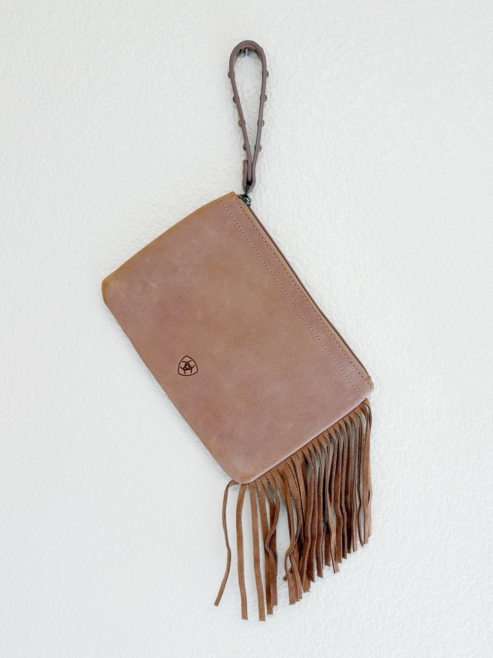 ARIAT Fringe Leather Wristlet Zipper Studded Clutch Wallet